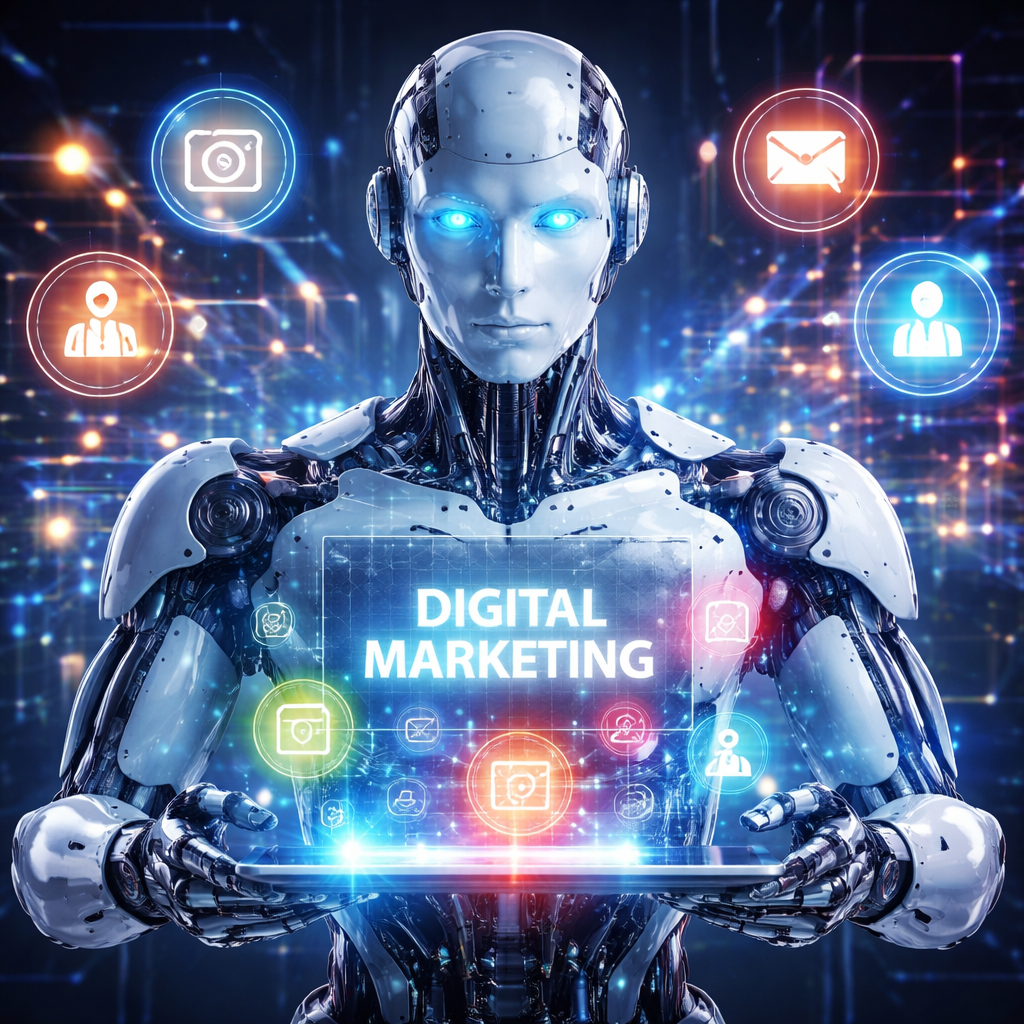 Futuristic robot of digital marketing